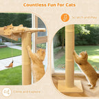 54.3" Cat Window Perch with 3 Adjustable Roman Column Sisal Scratching Posts, Drill-Free Suction Cups, Multi-Level Perch for Climbing & Bird Watching, 60 lbs Capacity