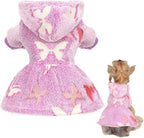 Dog Sweaters for Small Dogs Girl Night Glow Dog Hoodie Warm Fleece Doggie Sweatshirt Cute Puppy Dress Winter Pet Sweaters Doggy Clothes Outfit Apparel for Chihuahua Yorkie, Purple Butterfly,XS