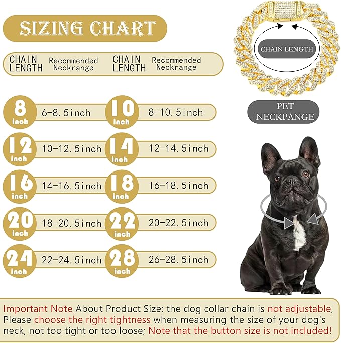 Blue Dog Chain Collar Bling Diamond Cuban Link Dog Necklace Collar Glitter Rhinestone Puppy for Small Medium Large Pet Dogs(Blue 14inch)