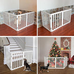 ZJSF Freestanding Indoor Dog Gate for House Foldable Wood White Puppy Gate for Doorways Pet Gate for Stairs Extra Wide Pet Fence 32" Height 4 Panels