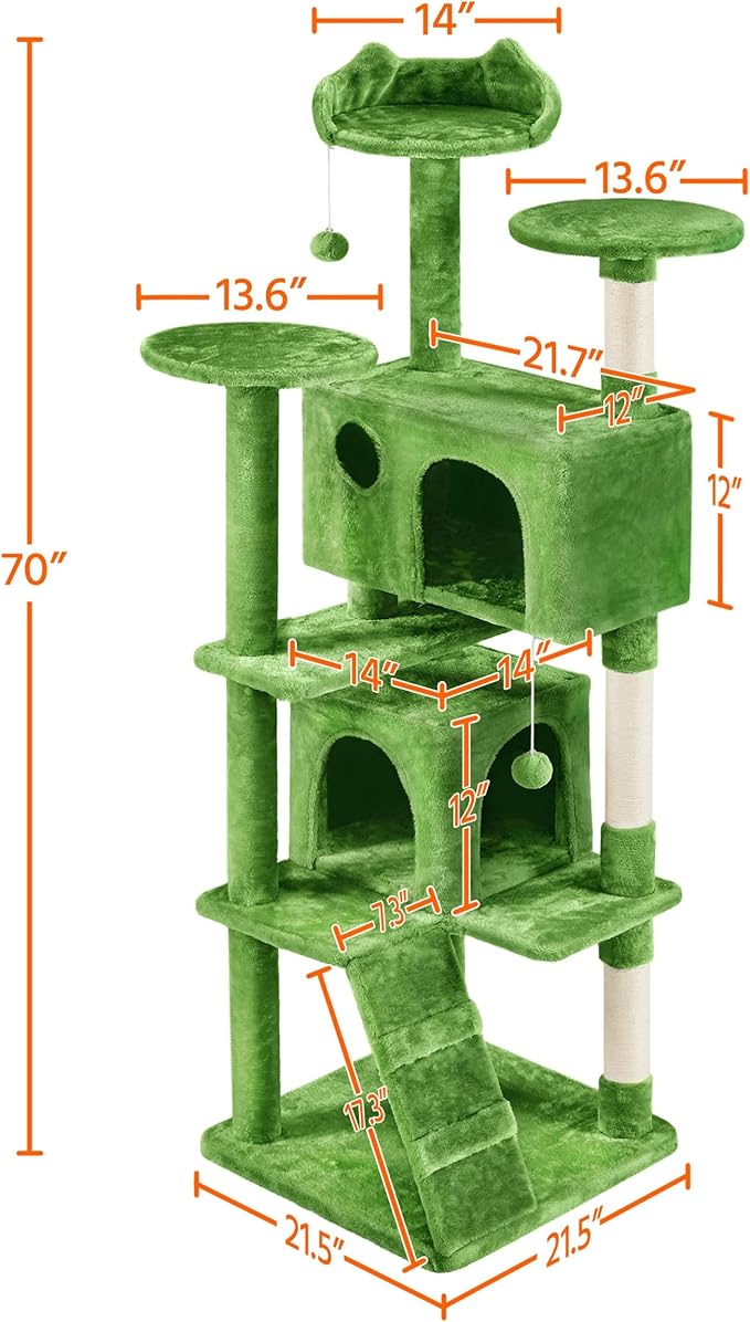 Topeakmart 70in Cat Tree Tower for Inddor Cats with 3 Cozy Platforms 2 Condos and Ladder Cat Activity Center for Kittens