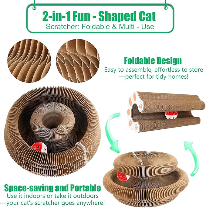 2-Pack Kitty kurls cat Scratcher – Foldable Kitty Curls Scratching Board, Magic Organ cat Toy with Reversible Corrugated Pads for Indoor Cats