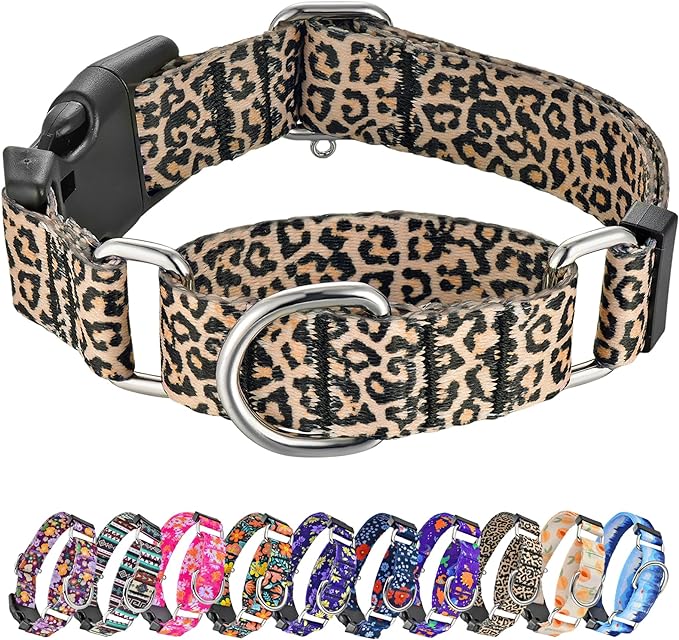 Hikiko Martingale Collar for Dogs Classic Leopard Dog Collar for Small Medium Large Dogs Durable Escape Proof Dog Collars (Leopard,Medium)