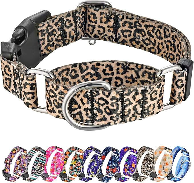 Hikiko Martingale Collar for Dogs Classic Leopard Dog Collar for Small Medium Large Dogs Durable Escape Proof Dog Collars (Leopard,Large)