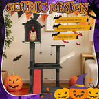 Outvita Gothic 53" Cat Tree with Coffin Bed, Large Cat Tower with Spacious Cat Condo, Scratching Posts, Spider Hanging Toys, Scratching Board, Multi-Level Cat Activities Furniture, Red & Black