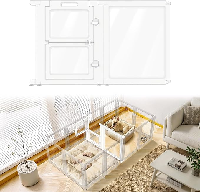 FXW AuraSpace Acrylic Indoor Whelping Box Add-On Panel Set, 30 Inch, 2 Panels, Includes 1 Split Gate + 1 Panel Only, for Newborn Puppies, White