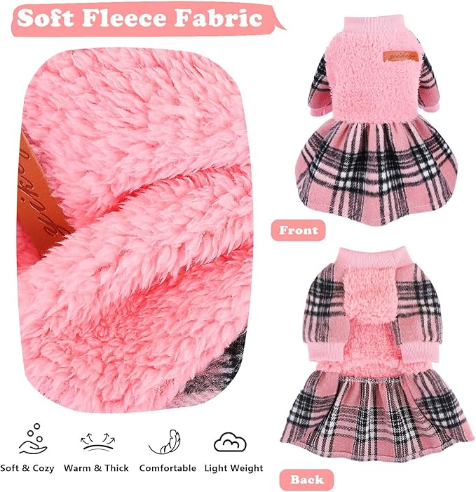 Dog Sweater Dog Winter Clothes for Small Dogs Boy Girl Fall Puppy Dress Warm Fleece Chihuahua Yorkie Teacup Doggie Sweaters Dresses Doggy Sweater for Small Dogs Girl Cat Outfits, Pink Plaid, M