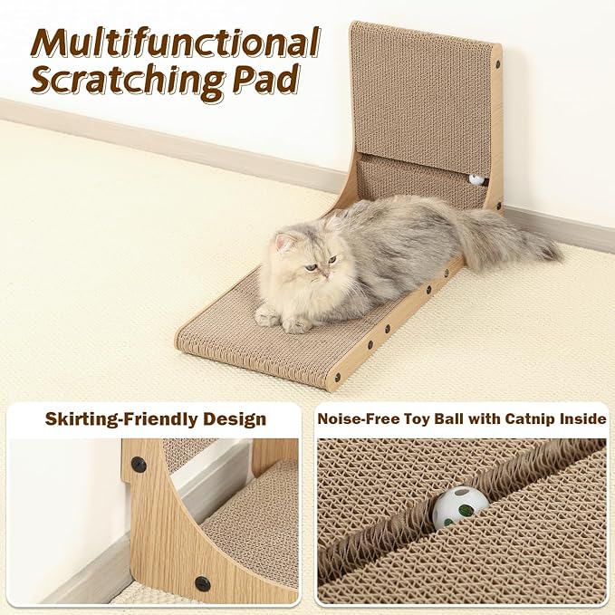 Zakkart 4-Pack Cat Scratching Board, 25.6'' Tall Cardboard L Shape Vertical Cat Scratchers for Indoor Cats, Cat Scratching Post for Wall and Couch, Large