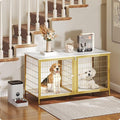 Dog Crate Furniture for 2 Dogs, 43.3" Dog Kennel with Removable Divider, Heavy Sturdy Dog Furniture Style Double Cage for Small Medium Dog, Indoor Pet House End Table, White and Gold