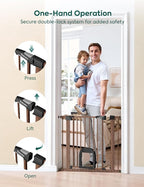 Babelio CatPrivilege Ⅲ Baby Gate with Cat Door, 29"-43" Adjustable Black Wood Pattern Pet Door, 30" Tall Pressure Mounted Safety Gate for Stairs & Doorways, Auto Close,Wall Protectors Included