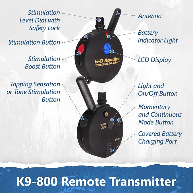 Educator K9-800 K9 Handler E Collar for Dog Training with Remote - 1 Mile Range, Waterproof, 100 Stimulation Levels, Tone or Vibration Mode, Night Light for Small, Medium & Large Dogs (33 Inc)