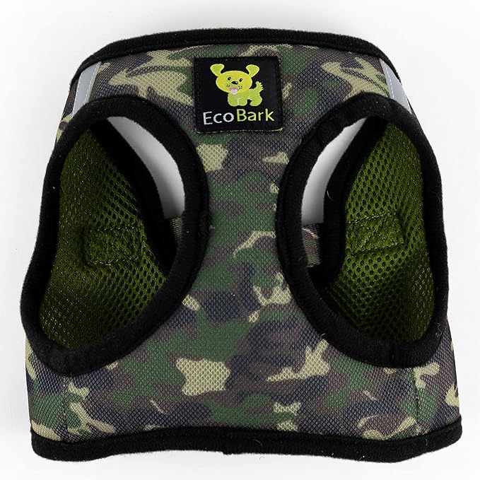 EcoBark Camo Dog Harness - Luxury Step in Mesh Dog Harnesses - Soft & Secure Wrap Around Body Halter