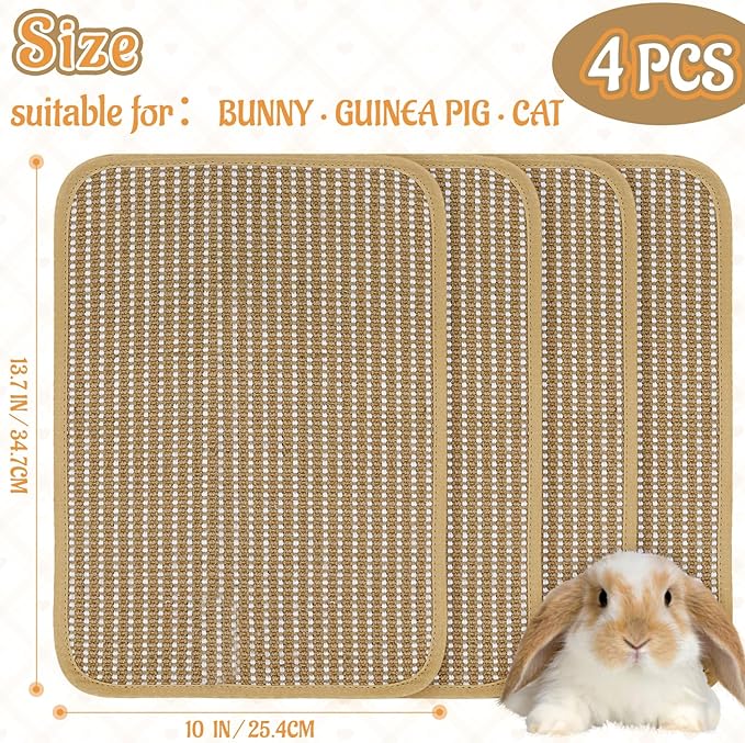 Rabbit Scratching Pad, Sisal Scratching Pad for Bunny, Guinea Pig, Cat. Resting Mats for Cages, Forage Grass Mat Indoor Essentials Accessories (4PCS)