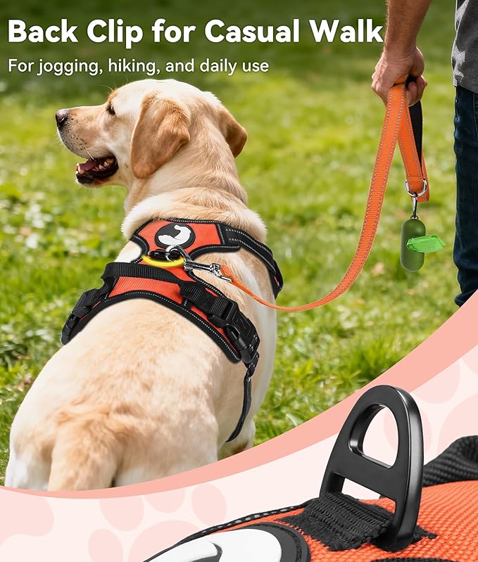 Joytale No Pull Dog Harness Medium Sized Dog, Reflective Pet Vest with Front Clip, Adjustable Soft Padded Harnesses with Easy Control Handle for Training and Walking, Orange, M