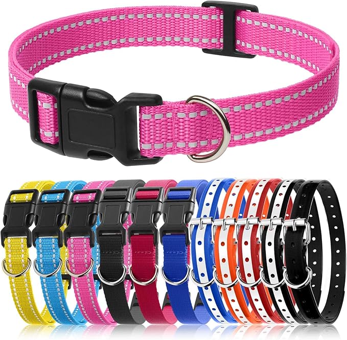 PetJoy Replacement Strap for E-Collar with Reflective Strip & D-Ring – 2 Pack Adjustable Nylon Dog Collar Band, Pet Safe & Durable for Training Collars