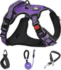 NESTROAD No Pull Dog Harness,Adjustable Oxford Dog Vest Harness with Leash,Reflective No-Choke Pet Harness with Easy Control Soft Handle for Small Medium Dogs(Medium,Purple)