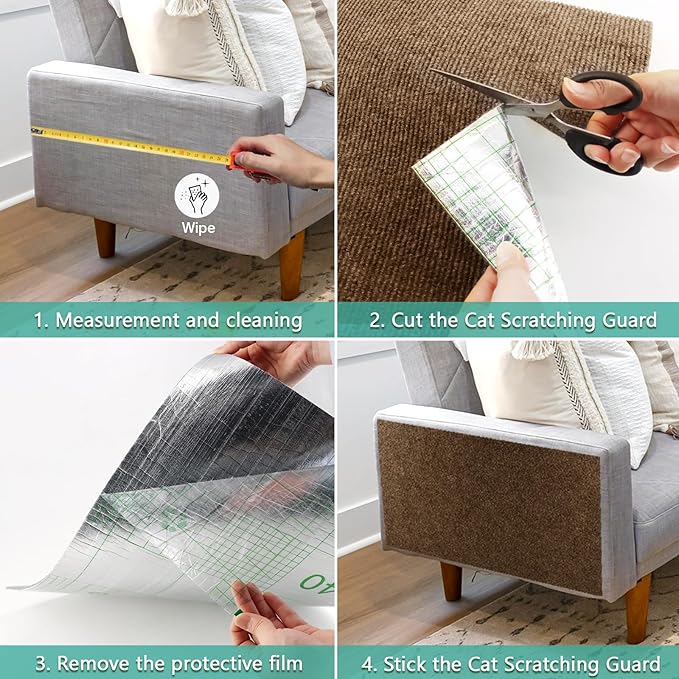 Cat Scratch Furniture Protector for Couch, Wall & Door Guard, Trimmable Self-Adhesive Scratch Pad, DIY Climbing Mat, Deterrent, Scratching Post Replacement (118''x15.8'', Brown)