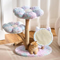 797Audio Natural Wood Flower Cat Tree, Modern Cat Tower with Real Solid Wood Branch, Luxury Aesthetic Cat Tree with Scratching Post, Scratch Pad, Cat Tree Tower for Indoor Large Adult Cats, Sky Blue