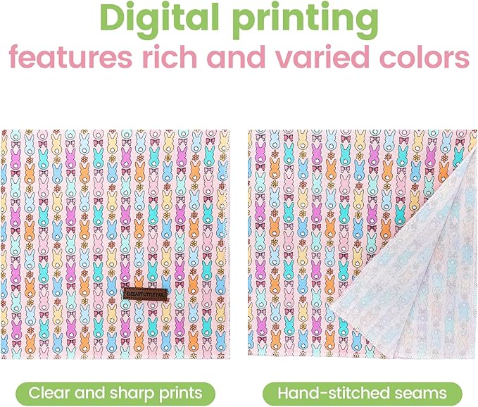 Elegant little tail Easter Dog Bandana, Bunny with Flower 1PC Washable Dog Scarf Female or Male Square Bib Kerchief Scarf Adjustable Pet Bandana for Medium Large Dogs