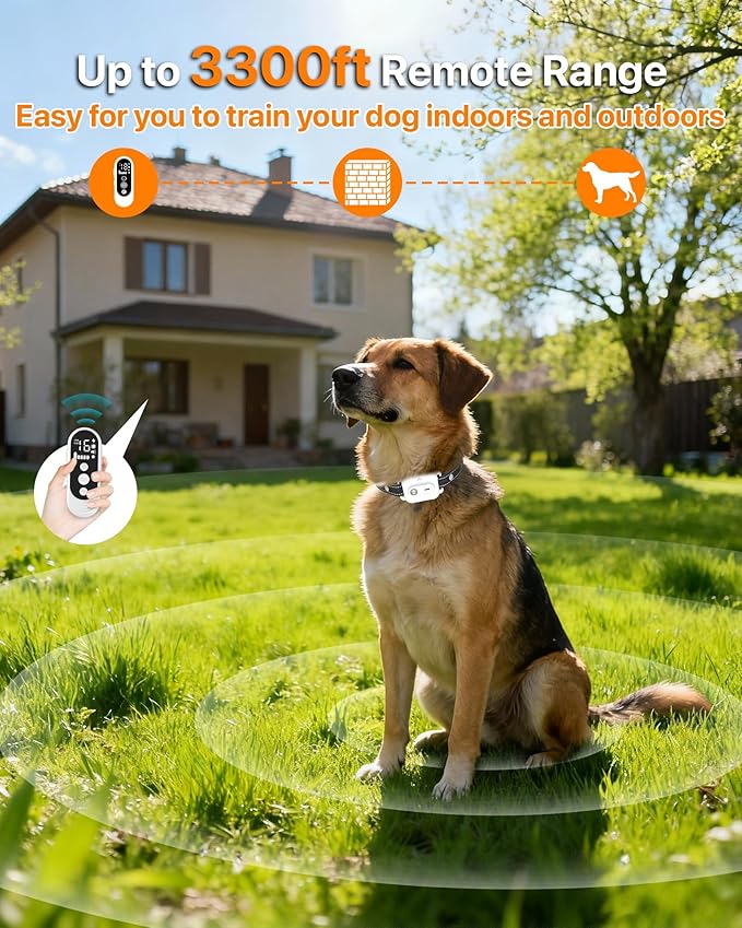 Dog Training Collar with Remote Control, 3300FT Rechargeable Shock Dog Training Collar for Small Medium Large Dogs, IPX7 Waterproof & 4 Safe Modes Flashlight Beep Vibration Shock