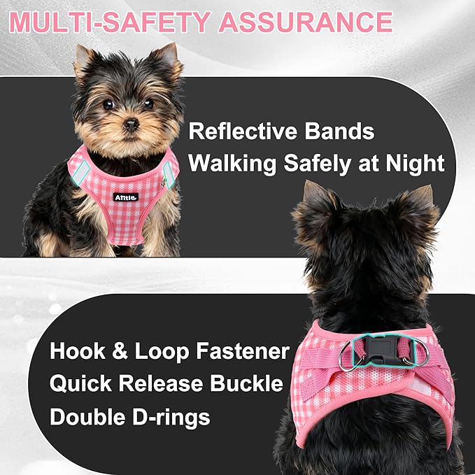 AIITLE Small Dog Harness and Leash Set, Step in No Pull Pet Harness, Soft Mesh Reflective Plaid Vest Harnesses for Small Dogs Puppy and House Cats Outdoor Walking Running Watermelon XS