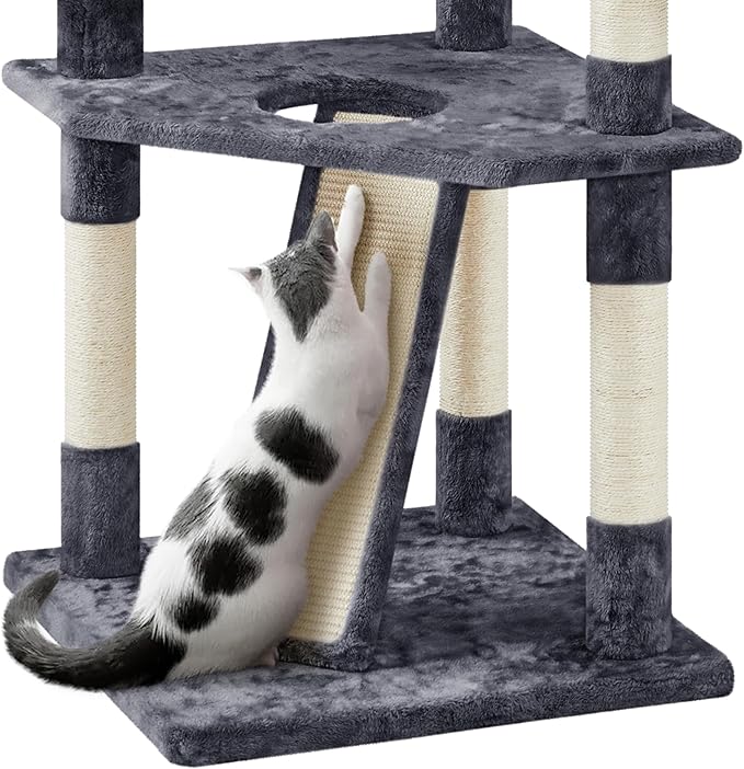 Topeakmart Cat Tree Large Cat Tower 79inch for Indoor Cats Multi-Level Cat Tree with Scratching Posts & Basket & Scratching Posts as Activity Center, Play House,Dark Gray
