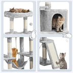 Topeakmart 63in Cat Tree, Large Cat Tower Furniture with Cat Condo, Padded Platform & Sisal-Covered Scratching Post, Stable Cat Tower Pet Play House