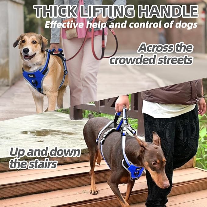 PUPTECK Escape Proof Dog Harness with Padded Handle, No Pull Pet Vest Harness Durable Reflective for Medium Large Dogs Walking Training and Running, Navy Blue, M