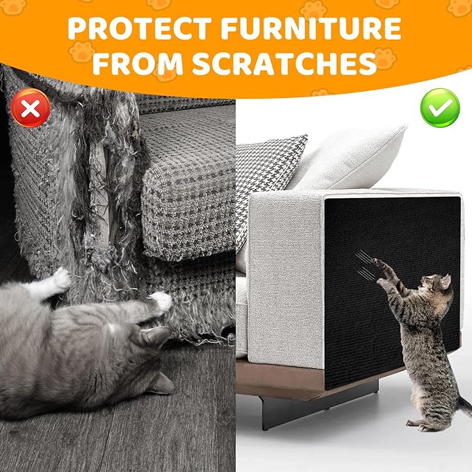 Cat Scratching Mat Self-Adhesive, 78.7'' x 15.8'' Trimmable Cat Scratch Pads Furniture Protector, DIY Climbing Cats Scratching Carpet for Couch, Door Frame or Wall Corner Protector (Black)