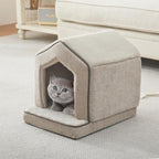 Orthopedic Cat House for Indoor Cats,Small Dogs,Super Soft Cat Bed Cave,Condos, Cubes,Cat Hideaway,Covered,Cat Bed for Kitty Small Medium Large Pet (Beige, 18" L x 15" W x 17" Th)
