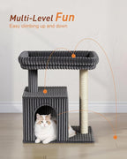 Cat Tree for Large Cat, 20.9 * 15.7in Large Perch Bed for Adult Cats, 22.8in Cat Tower with Scratching Post, Cat Condo with 2-Door for Indoor Cats, Dark Gray