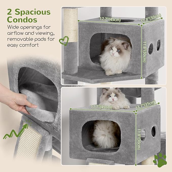 Globlazer Multi-Level Extra Large Tall Cat Tower 83 inch Sturdy Heavy Duty Cat Tree for Indoor Large Adult Cats Kittens with 2 Cat Condo, 8 Scratching Post, 2 Hammock, S83G, Light Grey
