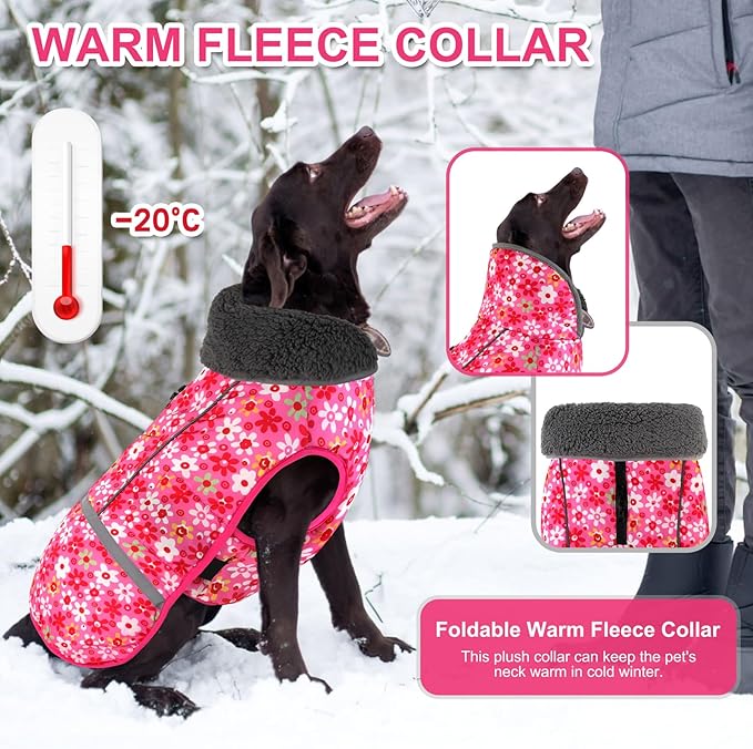 Doglay Dog Coat, Waterproof Dog Jacket Pet Winter Coat for Cold Weather with Thicken Furry Collar, Reflective Puppy Winter Jacket Warm Fleece Lining for Small Medium Large Pets