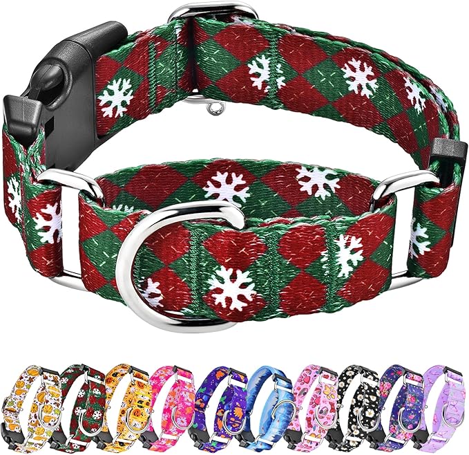 Hikiko Martingale Collar for Dogs with Buckle for Small Medium Large Dogs Soft Nylon Christmas Dog Collars Walking Training（Red Green Plaid,Small）