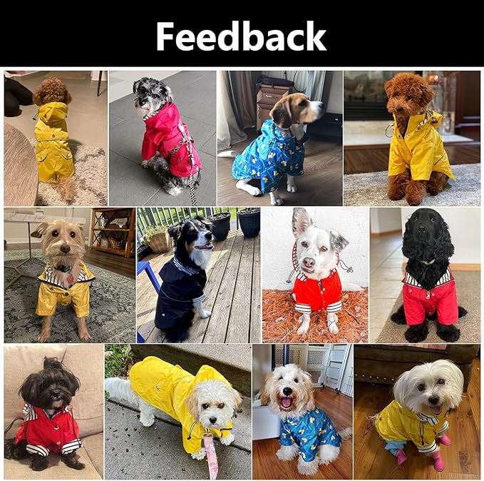 Morezi Dog Zip Up Raincoat with Reflective Buttons, Rain/Water Resistant, Adjustable Drawstring, Removable Hood, Raincoats with Legs 8lbs to 80lbs Available - Yellow - XL