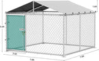 DWVO Outdoor Dog Enclosure with Roof, 7.5'x7.5' Dog Kennel Outside with Metal Gate, Dog House Large Dogs for Yard