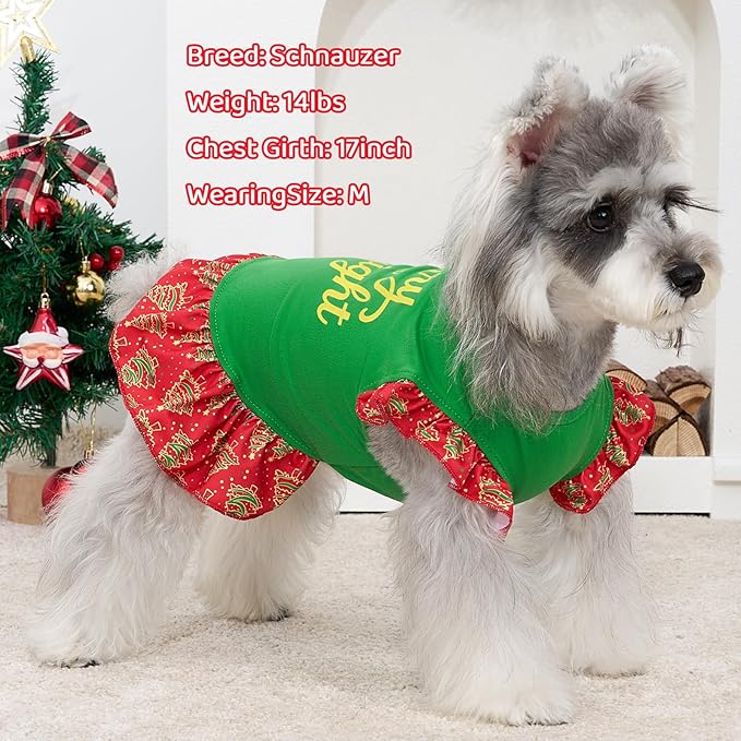 XPUDAC 4 Pack Christmas Dog Dress Plaid Puppy Clothes for Small Dogs Girl Cute Pet Outfit Doggy Apparel Cat Holiday Party Costume, Red, Green, L