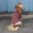 LOPHIPETS 100% Breathable Cotton Striped Dog Tee Shirt T-Shirt for Small Dogs Chihuahua Puppy Clothes -Orange and Blue Strips/M