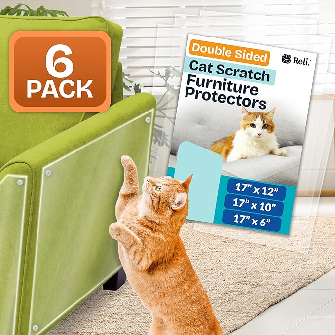 Reli. Cat Scratch Furniture Protector (6 Pack - Combo Pack - M, L, XL Sizes) Double Sided Cat Scratching Pads/Couch Protector from Claws | Clear Anti Scratch Furniture Shield