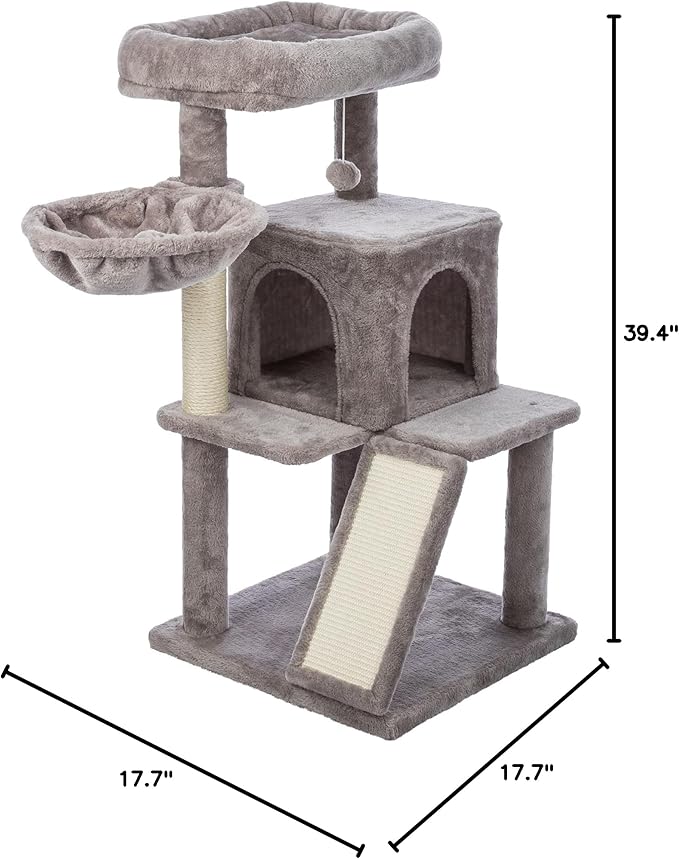 TRIXIE Pepito 39.4" Cat Tower, 3-Level Cat Tree with Sisal Scratching Posts and Ramp, Plush Condo and Hammock