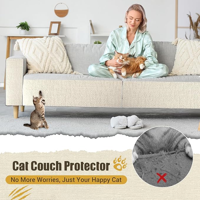 Cat Scratch Couch Furniture Protector, 90" x 16" Trimmable Anti-Scratch Couch Protector from Cat Claws with Double Self-Adhesive Carpet, Great for Sofa & Indoor Wooden Furniture (White)