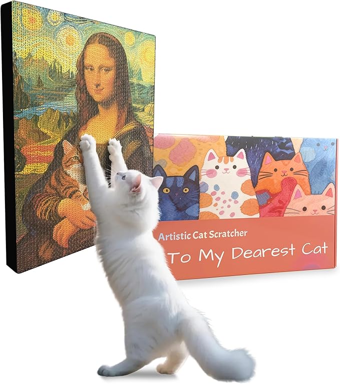 Art Cat Scratching Pad,Wall Scratcher for Indoor Cats - 16.54x11.81x1.18 Inches, Double-Sided Use, Cat Cardboard Scratcher Fits All Breeds & Sizes, Easy to Install,Cat Gifts