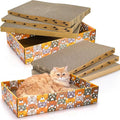 Set of 2 Cat Scratching Boxes, 17x10 in 6 Pcs Corrugated Cardboard Pad with 2 Boxes, Large Cute Reversible Kitty Sofa Bed, Refillable Wave Shaped Lounge, Interactive Kitten Toy for Indoor Cat