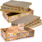 Set of 2 Cat Scratching Boxes, 17x10 in 6 Pcs Corrugated Cardboard Pad with 2 Boxes, Large Cute Reversible Kitty Sofa Bed, Refillable Wave Shaped Lounge, Interactive Kitten Toy for Indoor Cat