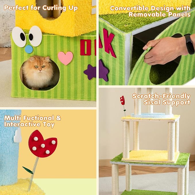 Happy & Polly Cat Tree for Cats, 49.2 Inches, All Breed Sizes, Climbing, Indoor, Wood and Sisal, Floor Mount, Modern