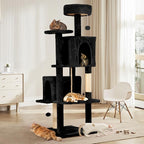 58.5inch Large Cat Tree Tower Condo for Indoor Cats, Soft Plush Multi-Level Climbing Tree Cat House with Cat Cave, Scratching Post, More Entrance/Exit, Sisal Rope, Night Black