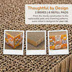 Set of 2 Cat Scratching Boxes, 17x10 in 6 Pcs Corrugated Cardboard Pad with 2 Boxes, Large Cute Reversible Kitty Sofa Bed, Refillable Wave Shaped Lounge, Interactive Kitten Toy for Indoor Cat