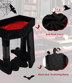 Gothic Cat Tree Tower with Coffin Cat Bed for Indoor Cats, Halloween Spooky Cat Scratcher,Goth Cat Tree with Sisal Scratchig Post and Spider Dangling Toys,Black with Red