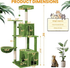 Cat Tree, 54-Inch Cat Tower for Indoor Cats,Plush Multi-Level Cat Condo with Scratching Posts, Basket, Perches,2 Caves,2 Pompoms(Green)