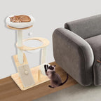 Modern Cat Tree Tower for Indoor, Wooden Multifunctional 38-in Spacious Cat Tower with Bed, Space Capsule, Dangling Ball, Scratching Post, Tilted Angled Ramp